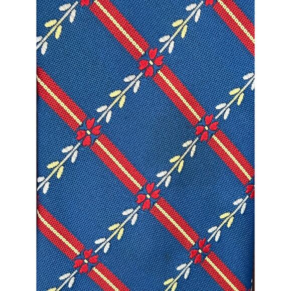 tie lattice striped floral 1970s blue red 100% polyester - Picture 2 of 8